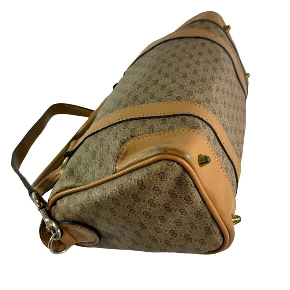 70's GUCCI Beige Canvas Tan Leather Micro GG Monogram Satchel Made in Italy - Picture 13 of 15